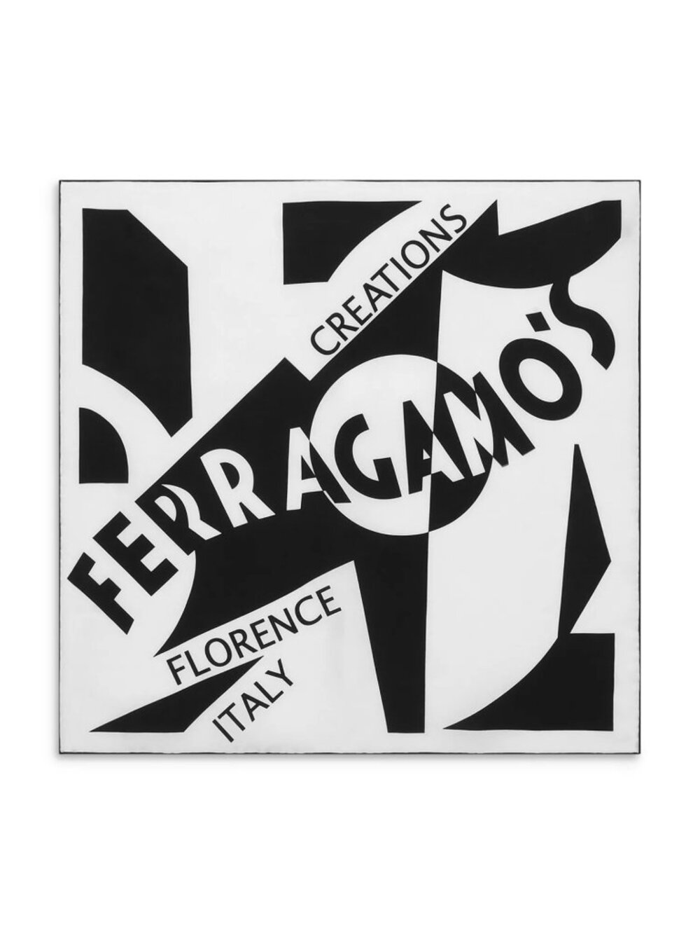 NWT Ferragamo FO Venna Silk Scarf Black White Womens Size 27.6" x 27.6"